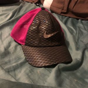 Pink and black nike hat
